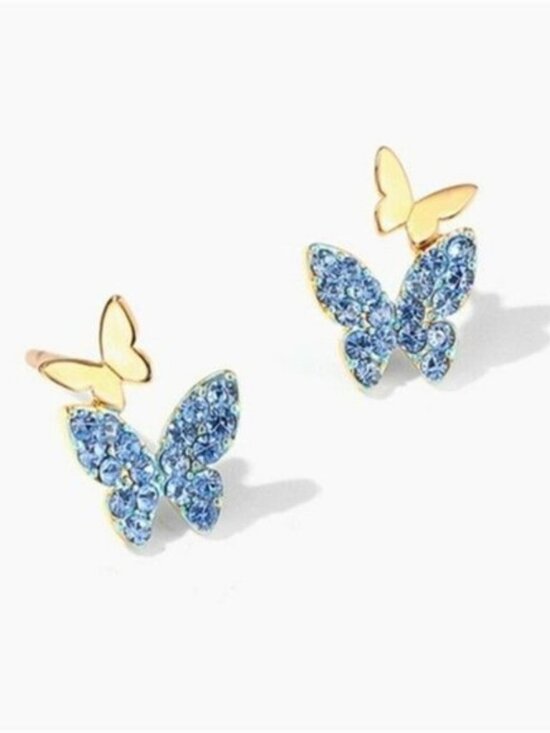 Other - Delightful 18k Gold 925 Silver Blue CZ Butterfly Studs